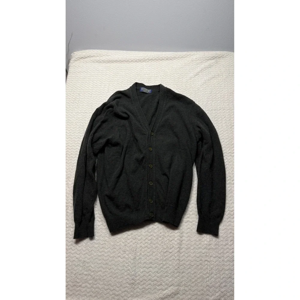 Westport Sweaters Mens Medium Gray Lambswool Blend V-Neck Button Cardigan 8063